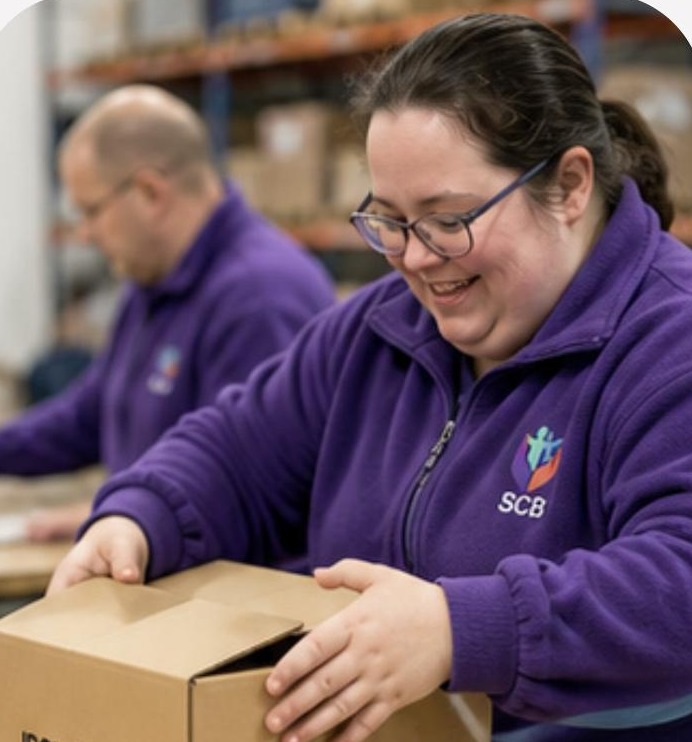 A participant packing IronCore products with our charity partner SCB in Crewe